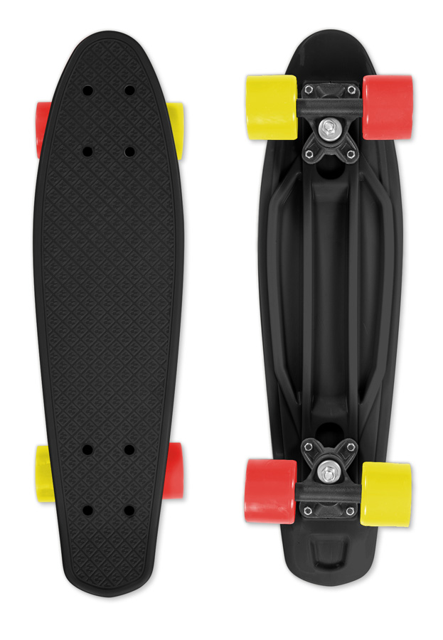 Skateboard FIZZ BOARD Black, Red-Yellow PU, černý