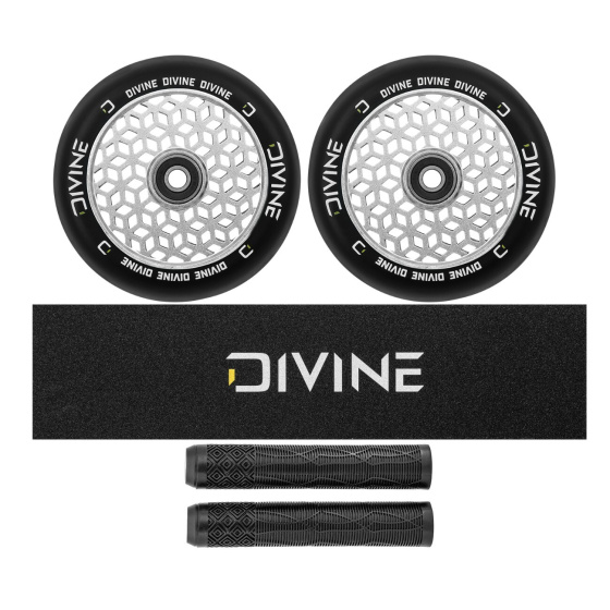 Set 2ks koleček Divine 110 mm Light Core stříbrné + Divine griptape + Divine gripy