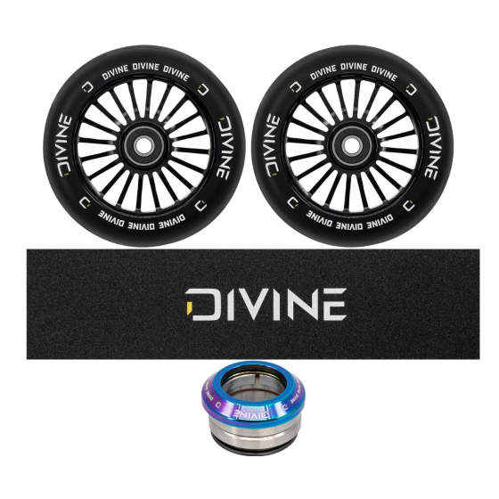 Set 2ks koleček Divine 110 mm Turbo černé + Divine griptape + Divine headset