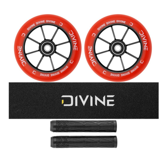 Set 2ks koleček Divine 110 mm Spoked červené + Divine griptape + Divine gripy