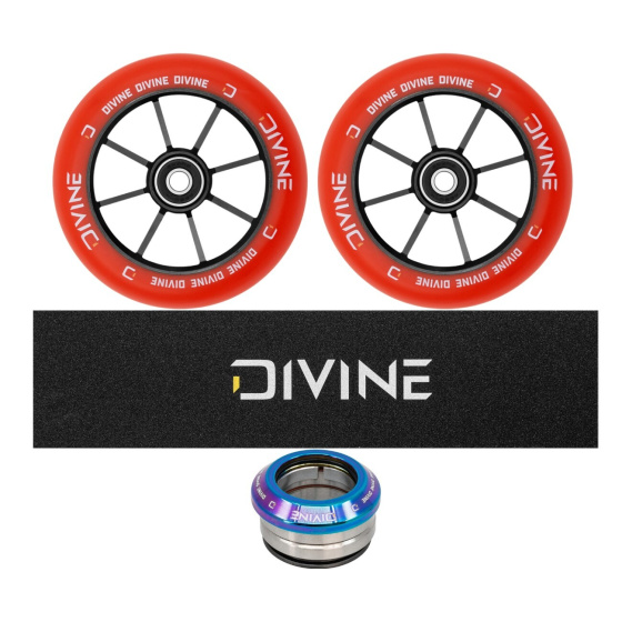 Set 2ks koleček Divine 110 mm Spoked Neochrome + Divine griptape + Divine headset