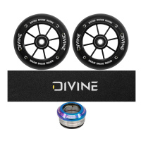 Set 2ks koleček Divine 120 mm Spoked černé + Divine griptape + Divine headset