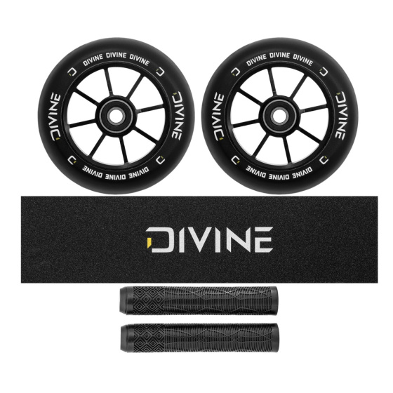Set 2ks koleček Divine 120 mm Spoked černé + Divine griptape + Divine gripy