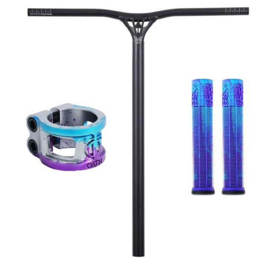 Set Řídítka Triad Extortion V2 670 mm Satin Black + Gripy Oath Bermuda + Objímka Oath Cage V2