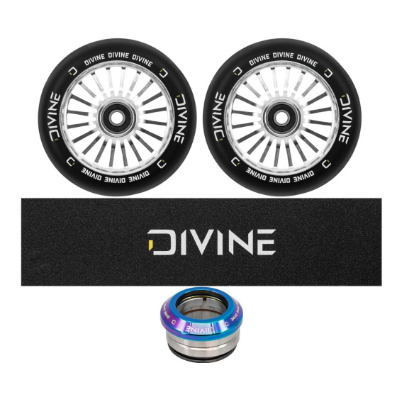 Set 2ks koleček Divine 110 mm Turbo stříbrné + Divine griptape + Divine headset
