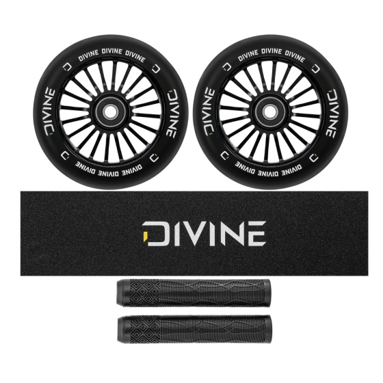 Set 2ks koleček Divine 110 mm Turbo černé + Divine griptape + Divine gripy