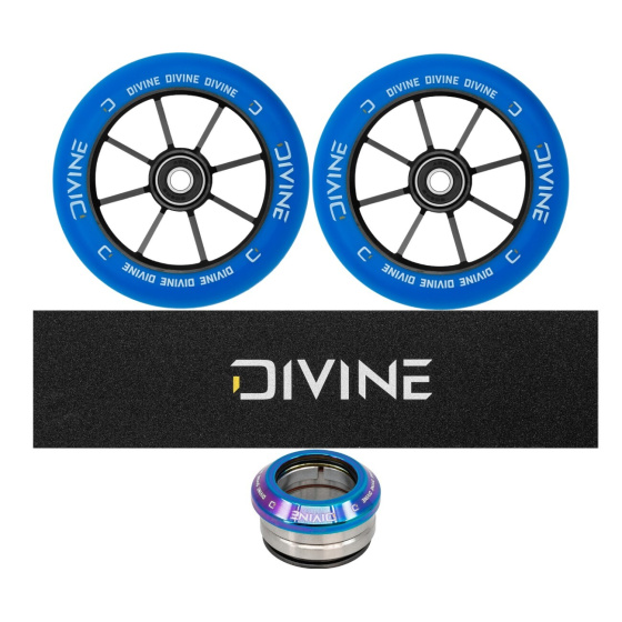 Set 2ks koleček Divine 110 mm Spoked modré + Divine griptape + Divine headset