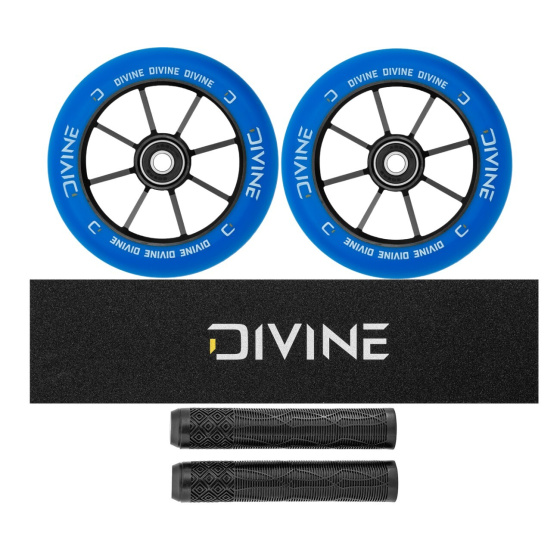 Set 2ks koleček Divine 110 mm Spoked modré + Divine griptape + Divine gripy
