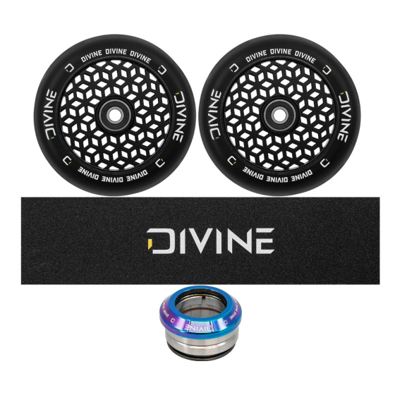 Set 2ks koleček Divine 110 mm Light černé + Divine griptape + Divine headset