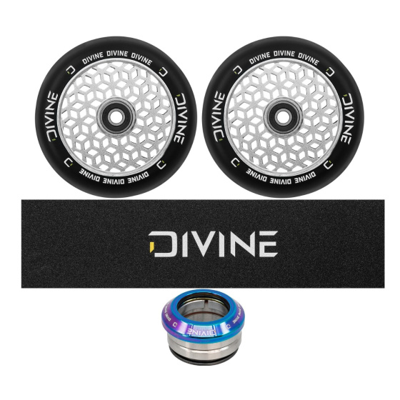 Set 2ks koleček Divine 110 mm Light stříbrné + Divine griptape + Divine headset