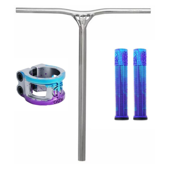 Set Řídítka Triad Extortion V2 670 mm Brushed Raw + Gripy Oath Bermuda + Objímka Oath Cage V2