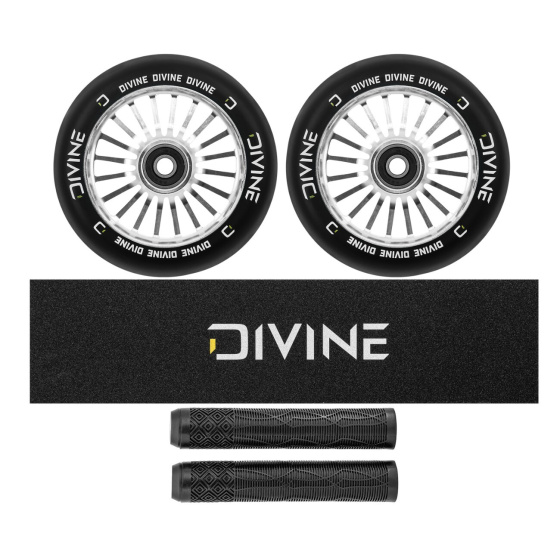 Set 2ks koleček Divine 110 mm Turbo stříbrné + Divine griptape + Divine gripy