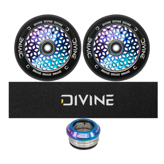 Set 2ks koleček Divine 110 mm Light Neochrome + Divine griptape + Divine headset