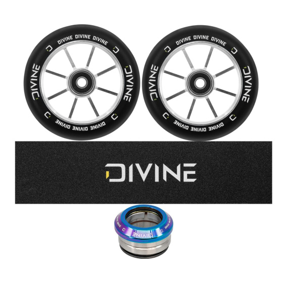 Set 2ks koleček Divine 120 mm Spoked neochrome + Divine griptape + Divine headset